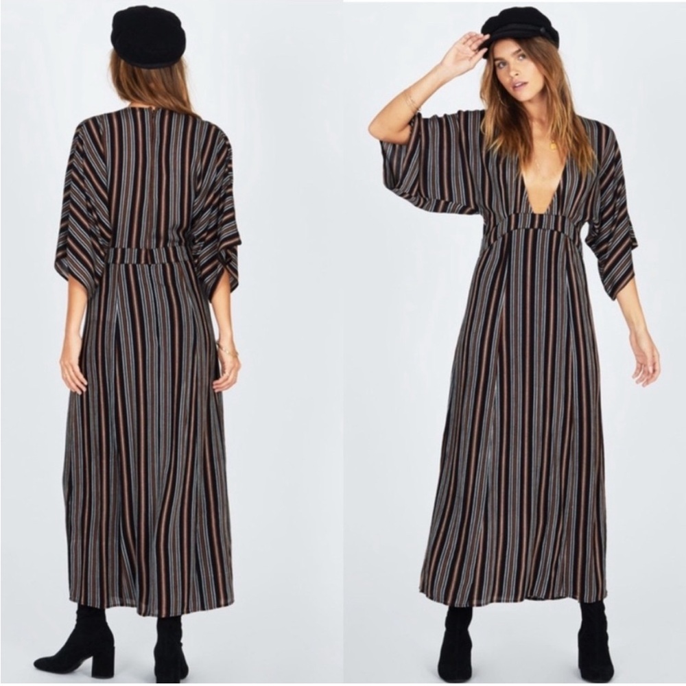 Amuse Society Striped DEEP V-Neck Maxi Dress